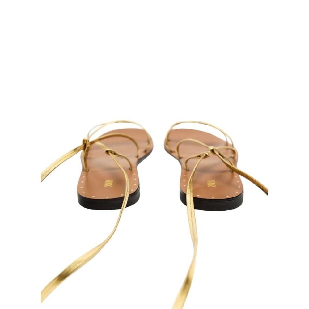 ZARA LACE UP FLAT SANDALS Gold SIZE 8 | 2639/110 25.3 Cm - Picture 4 of 4